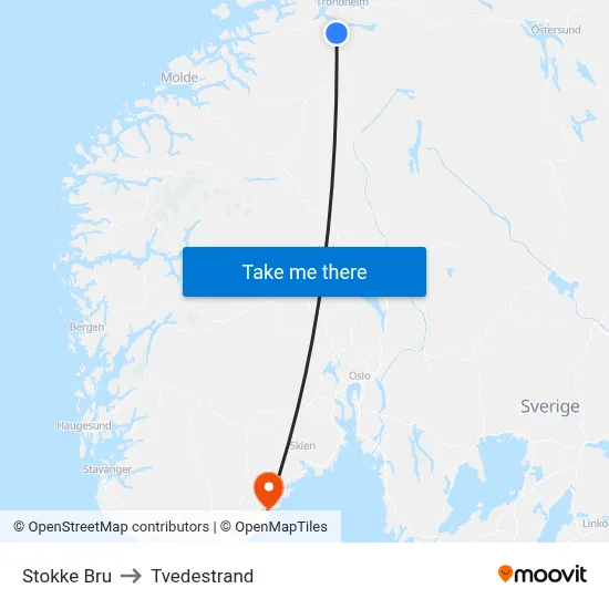 Stokke Bru to Tvedestrand map