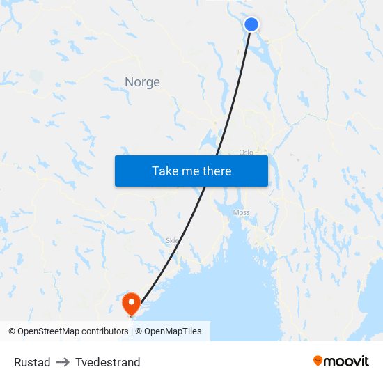 Rustad to Tvedestrand map