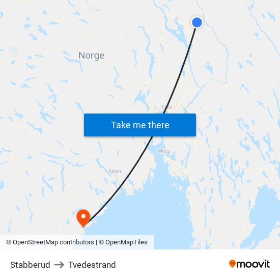 Stabberud to Tvedestrand map