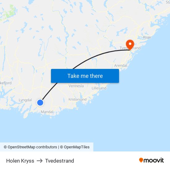 Holen Kryss to Tvedestrand map