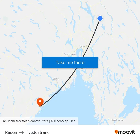Rasen to Tvedestrand map