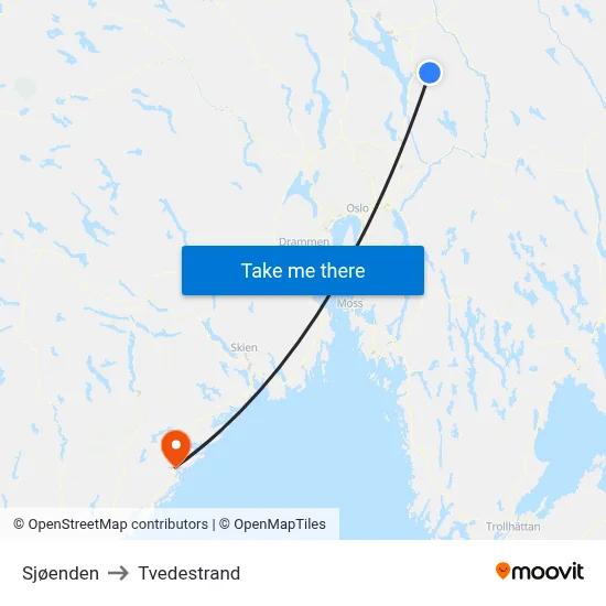 Sjøenden to Tvedestrand map