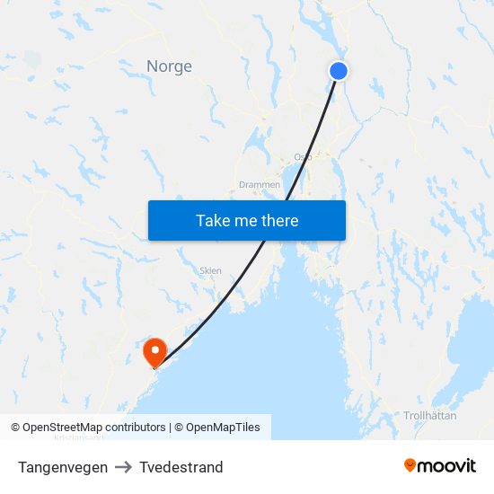 Tangenvegen to Tvedestrand map