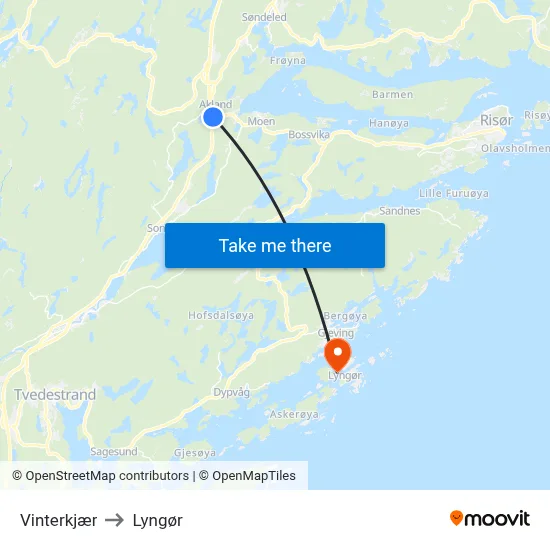Vinterkjær to Lyngør map