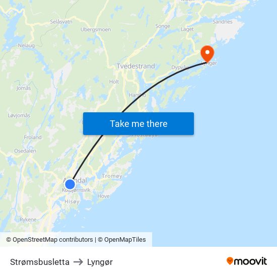 Strømsbusletta to Lyngør map