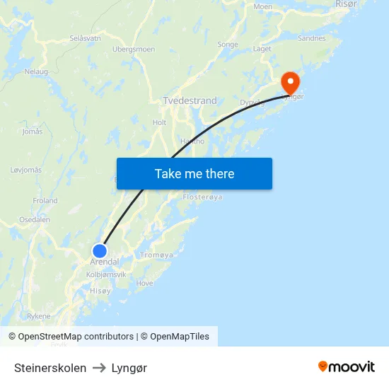 Steinerskolen to Lyngør map