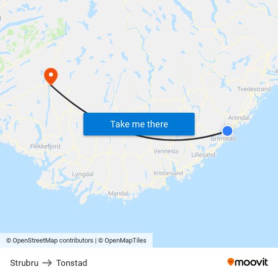 Strubru to Tonstad map