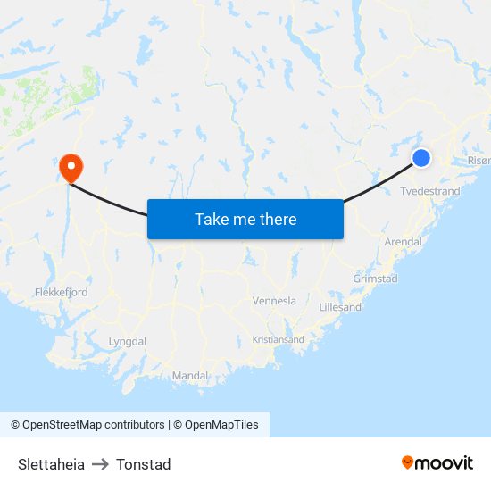 Slettaheia to Tonstad map