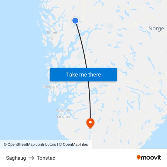 Saghaug to Tonstad map