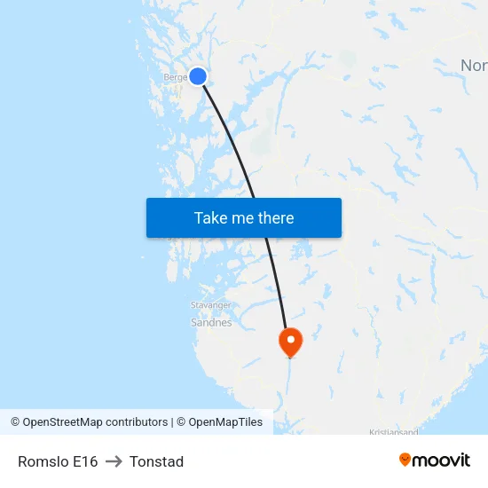 Romslo E16 to Tonstad map