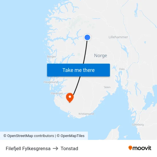 Filefjell Fylkesgrensa to Tonstad map