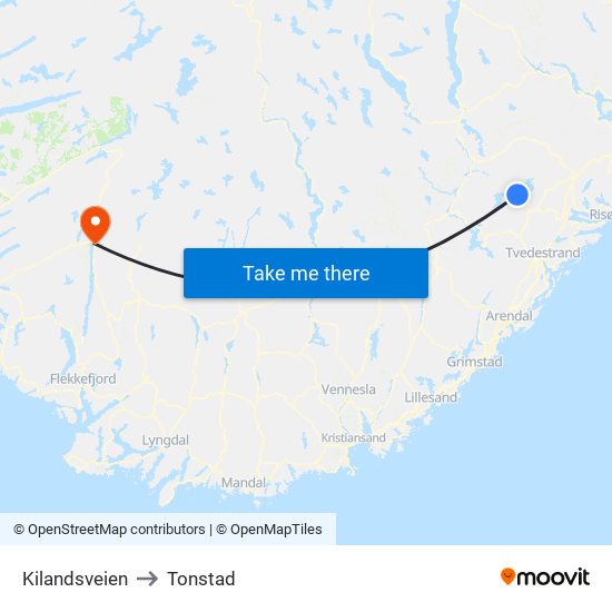 Kilandsveien to Tonstad map