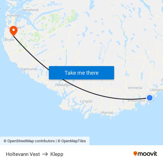 Holtevann Vest to Klepp map