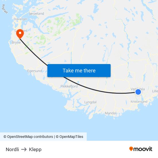 Nordli to Klepp map