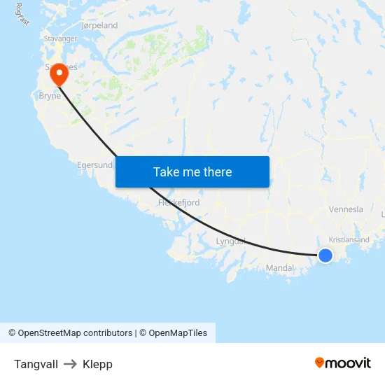 Tangvall to Klepp map