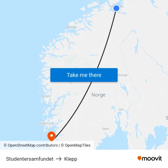 Studentersamfundet to Klepp map