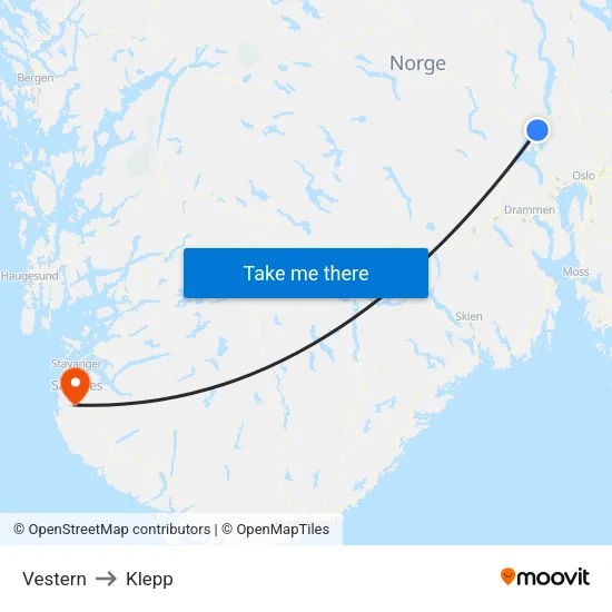 Vestern to Klepp map