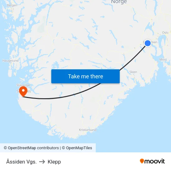 Åssiden Vgs. to Klepp map