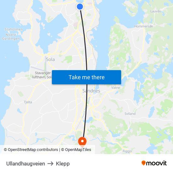 Ullandhaugveien to Klepp map