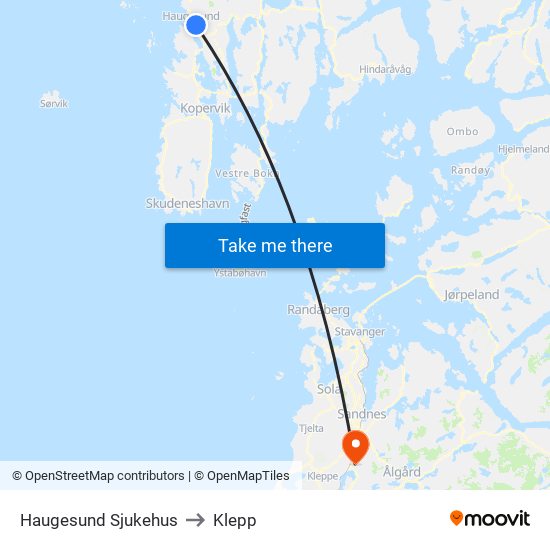 Haugesund Sjukehus to Klepp map