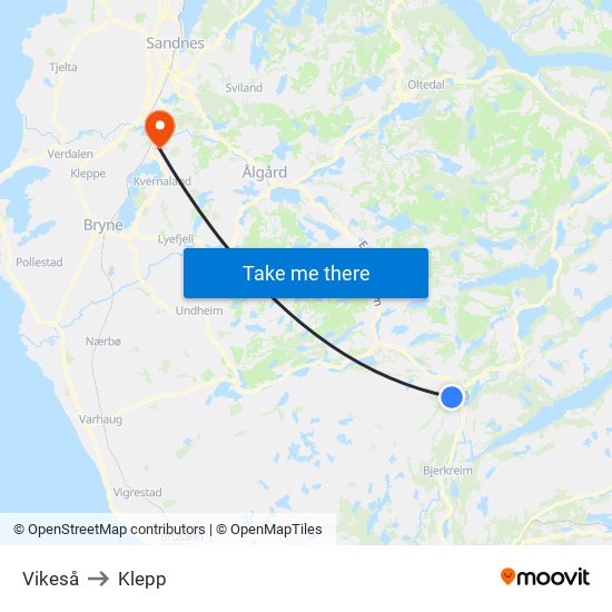 Vikeså to Klepp map