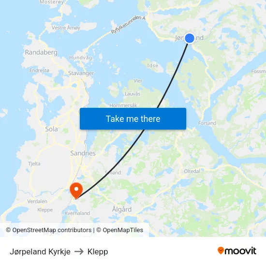 Jørpeland Kyrkje to Klepp map