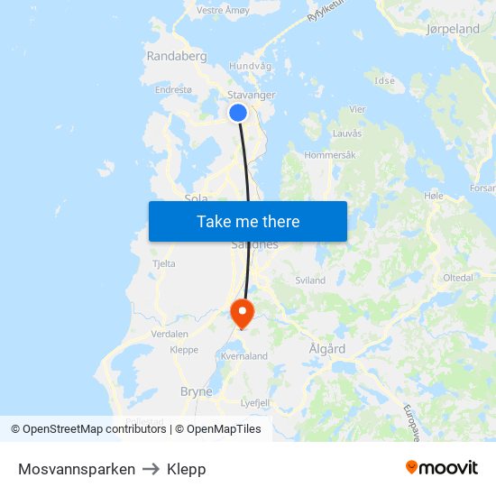 Mosvannsparken to Klepp map