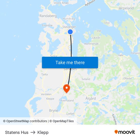 Statens Hus to Klepp map