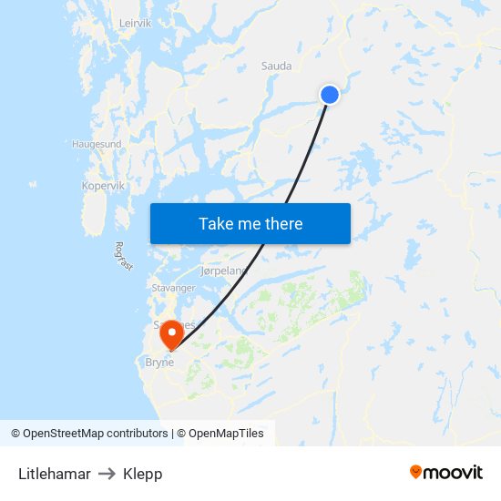 Litlehamar to Klepp map