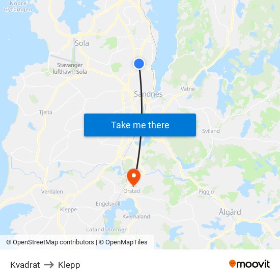 Kvadrat to Klepp map