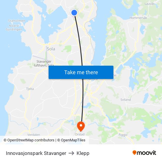 Innovasjonspark Stavanger to Klepp map