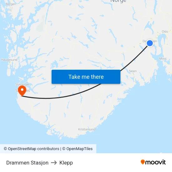 Drammen Stasjon to Klepp map