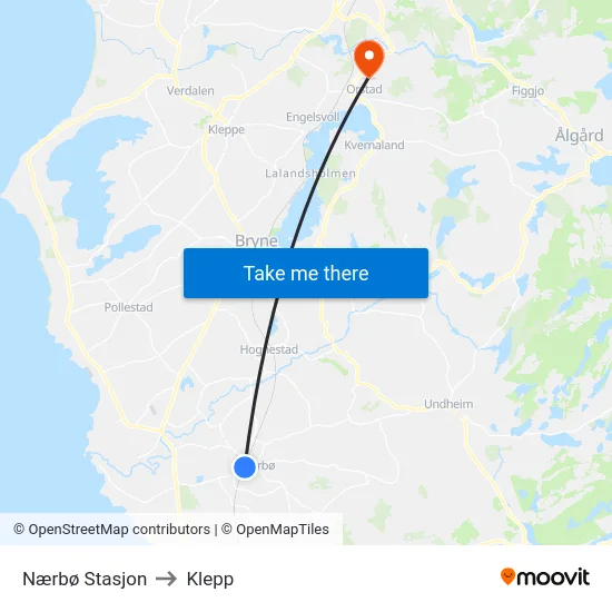 Nærbø Stasjon to Klepp map