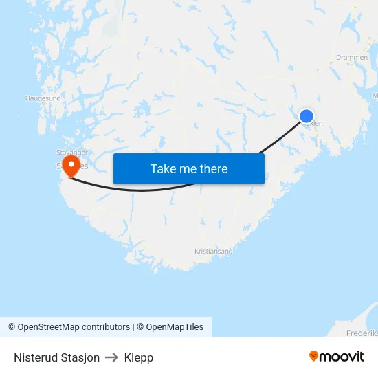 Nisterud Stasjon to Klepp map