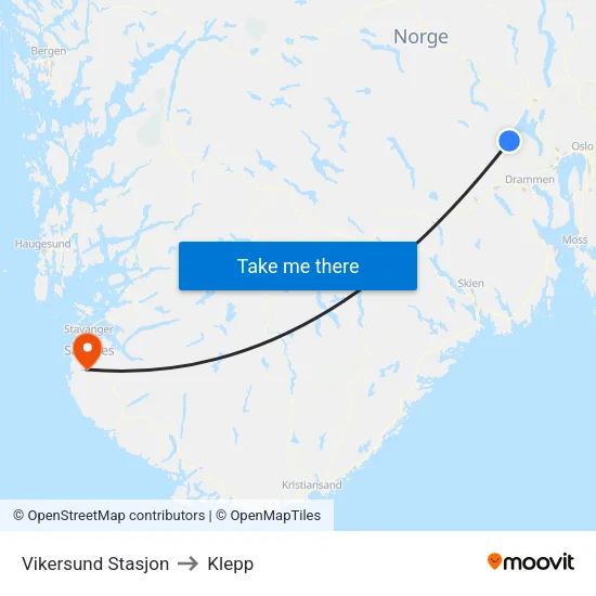 Vikersund Stasjon to Klepp map