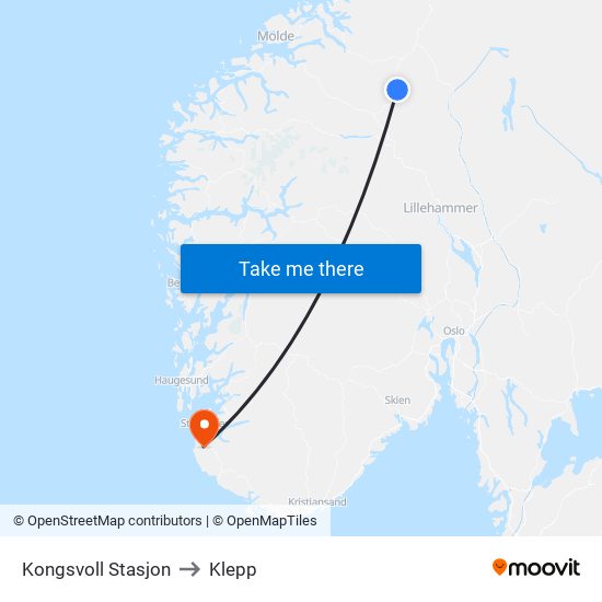 Kongsvoll Stasjon to Klepp map