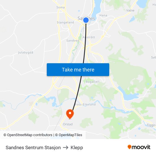 Sandnes Sentrum Stasjon to Klepp map