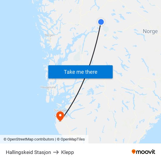 Hallingskeid Stasjon to Klepp map