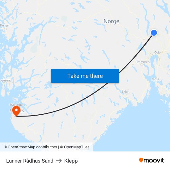 Lunner Rådhus Sand to Klepp map