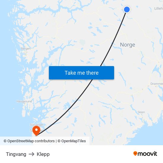 Tingvang to Klepp map