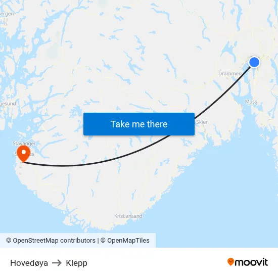 Hovedøya to Klepp map