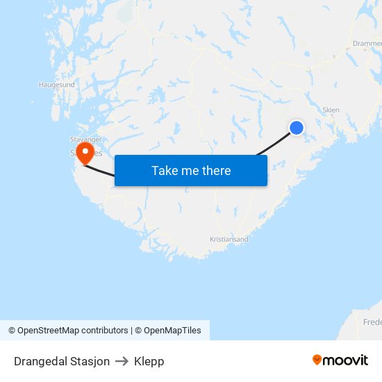 Drangedal Stasjon to Klepp map