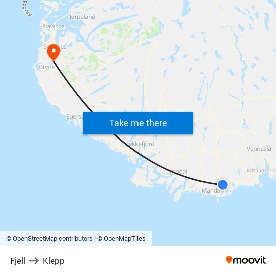 Fjell to Klepp map