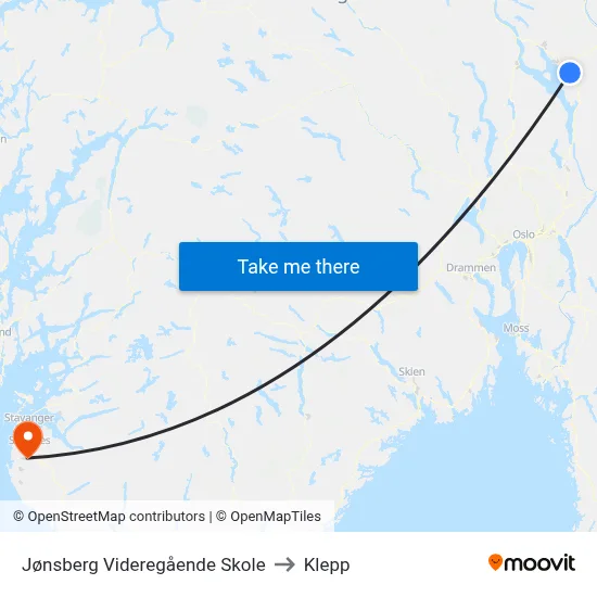 Jønsberg Videregående Skole to Klepp map
