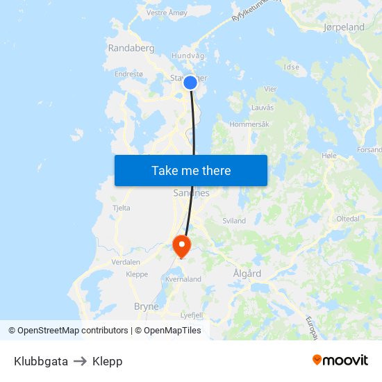 Klubbgata to Klepp map