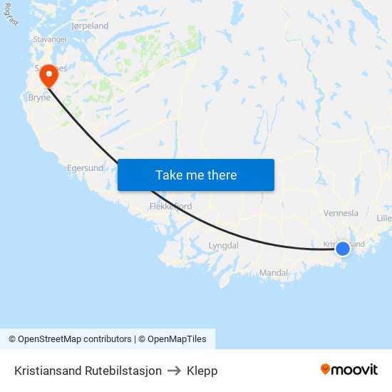 Kristiansand Rutebilstasjon to Klepp map