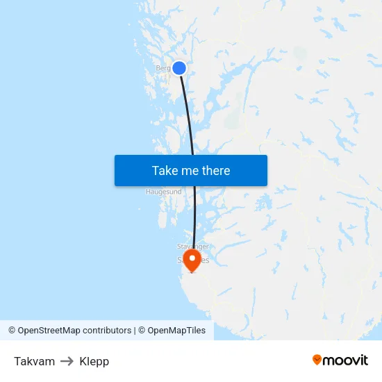 Takvam to Klepp map