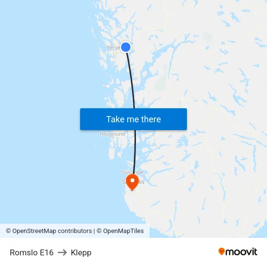 Romslo E16 to Klepp map