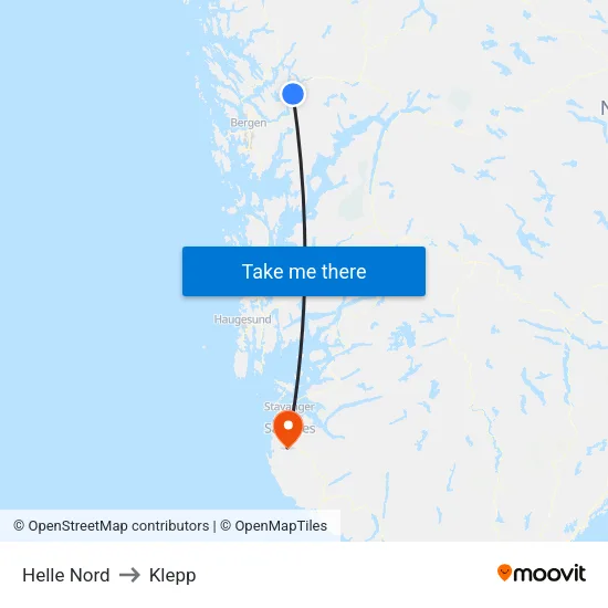 Helle Nord to Klepp map