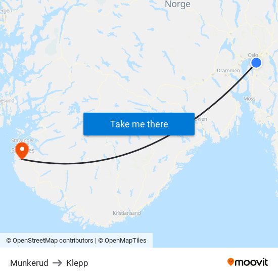 Munkerud to Klepp map